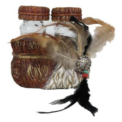 1 Set Of Southwestern Indian Dreamcatcher Feather Salt And Pepper Shakers Holder