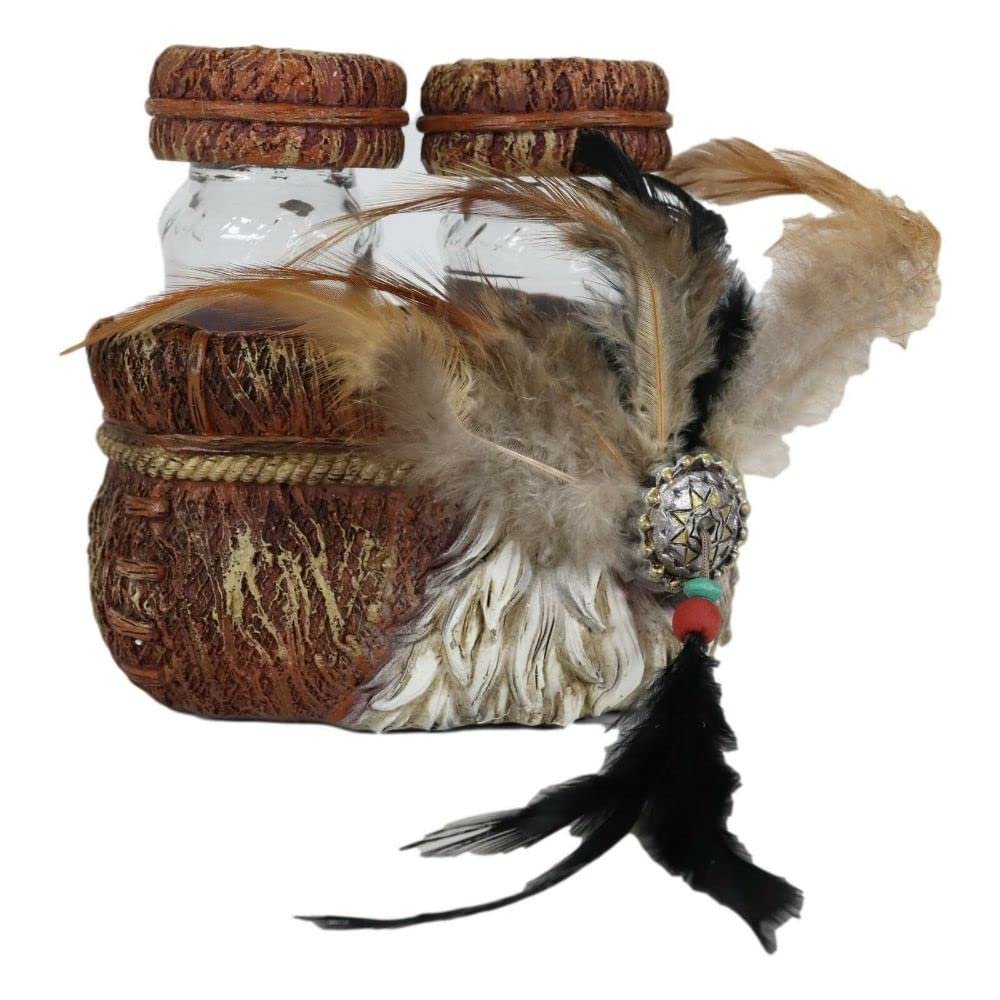 1 Set Of Southwestern Indian Dreamcatcher Feather Salt And Pepper Shakers Holder