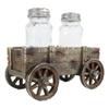 1 Set Of Vintage Old Fashioned Faux Wood Rustic Wagon Cart Salt Pepper Shakers Holder view 2