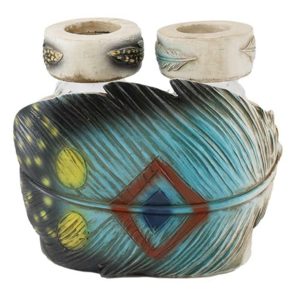 1 Set Of Southwestern Indian Dreamcatcher Feather Salt And Pepper Shakers Holder (Turquoise)
