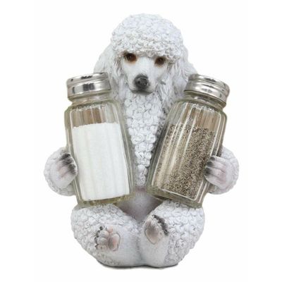 1 Set Of White Puppy Pet Dog Glass Salt And Pepper Shakers Holder