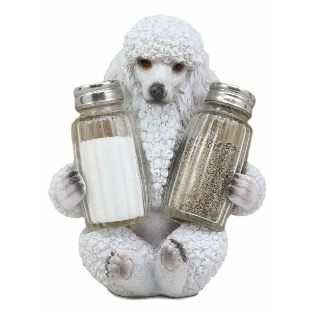 1 Set Of White Puppy Pet Dog Glass Salt And Pepper Shakers Holder