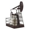1 Set Of Vintage Metal Oil Derrick Rig Pump Glass Salt And Pepper Shakers Carrier Holder view 2
