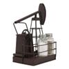 1 Set Of Vintage Metal Oil Derrick Rig Pump Glass Salt And Pepper Shakers Carrier Holder view 3