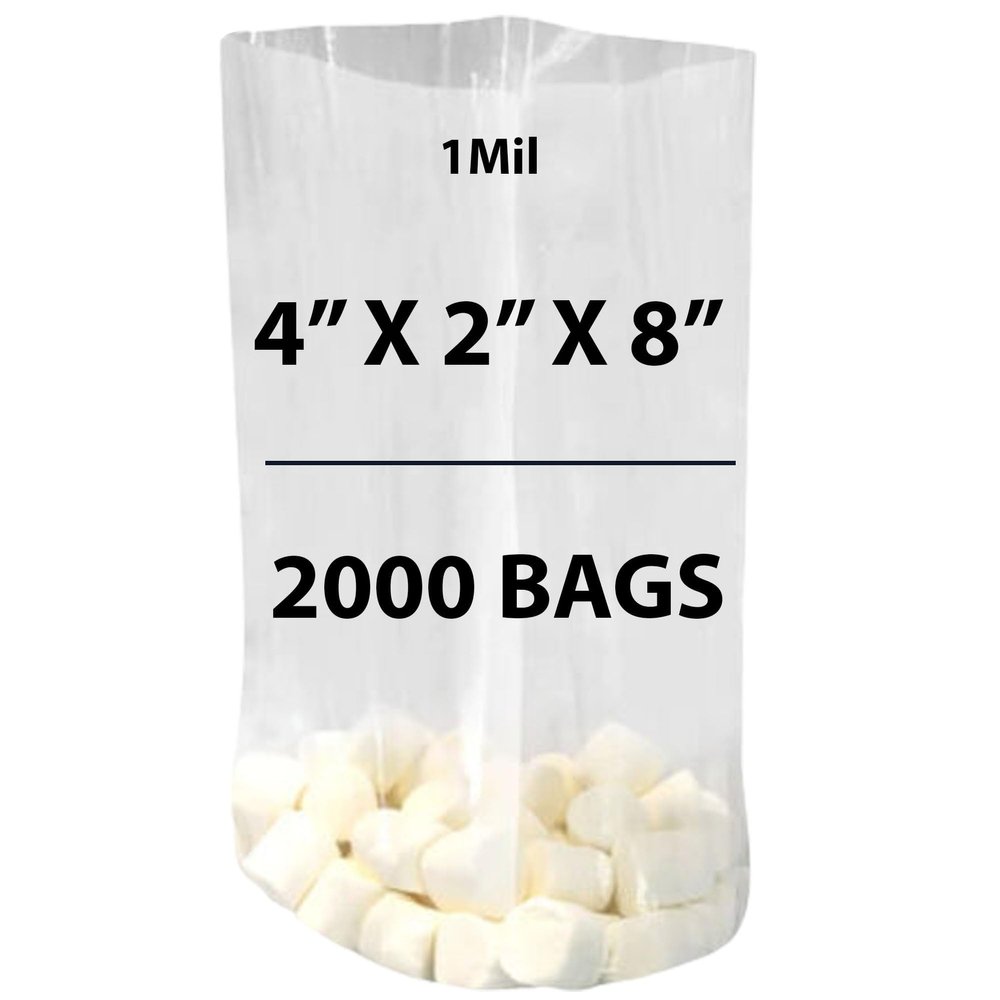 Clear Gusseted Bags 1Mil, 4" X 2" X 8" & 2000 Bags | LDPE Material, For Food Packaging, Storage & Display | Heat Sealable Plastic Bag, Ideal for Bakery, Deli, Snacks, and Commercial Use
