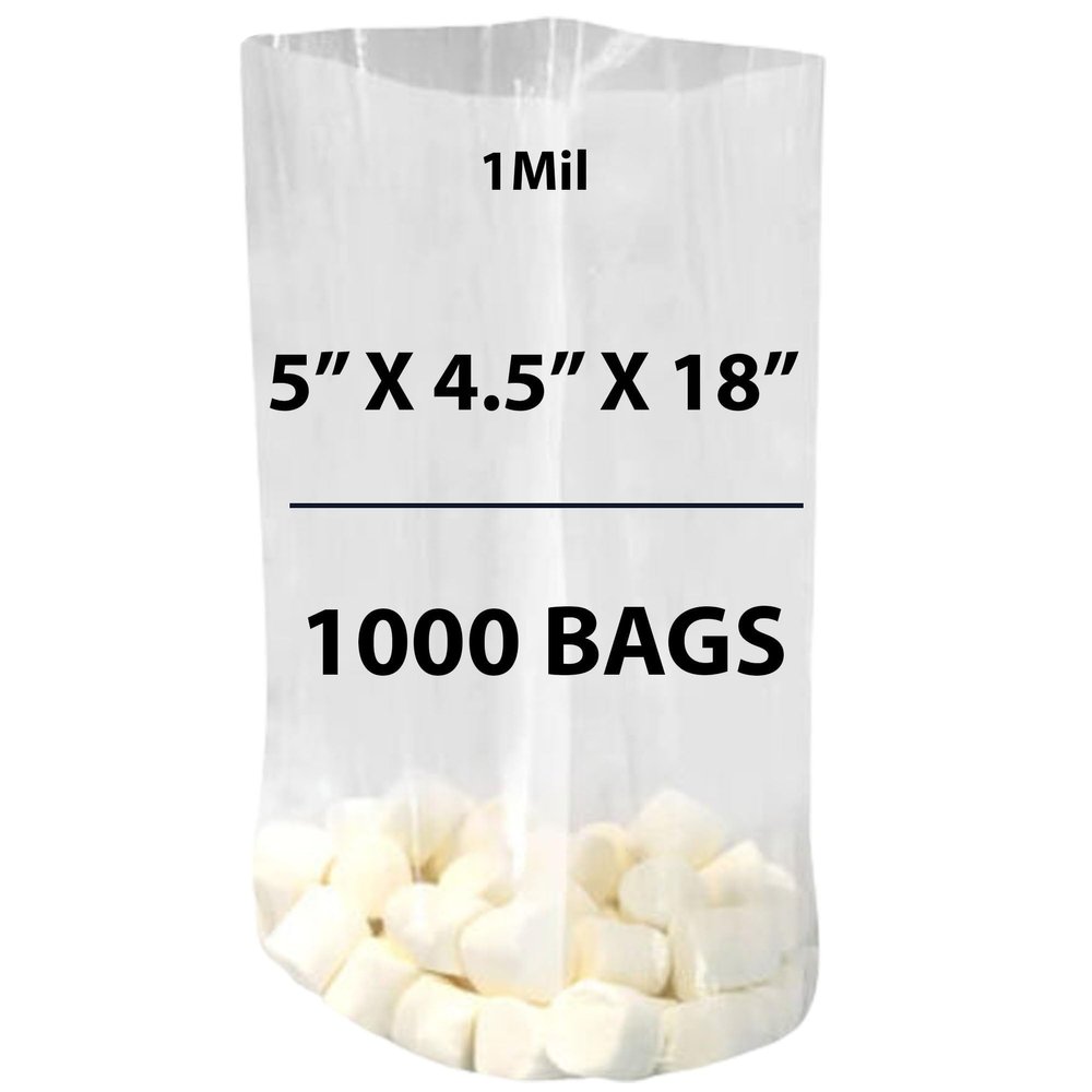 Clear Gusseted Bags 1Mil, 5" X 4.5" X 18" & 1000 Bags | LDPE Material, For Food Packaging, Storage & Display | Heat Sealable Plastic Bag, Ideal for Bakery, Deli, Snacks, and Commercial Use