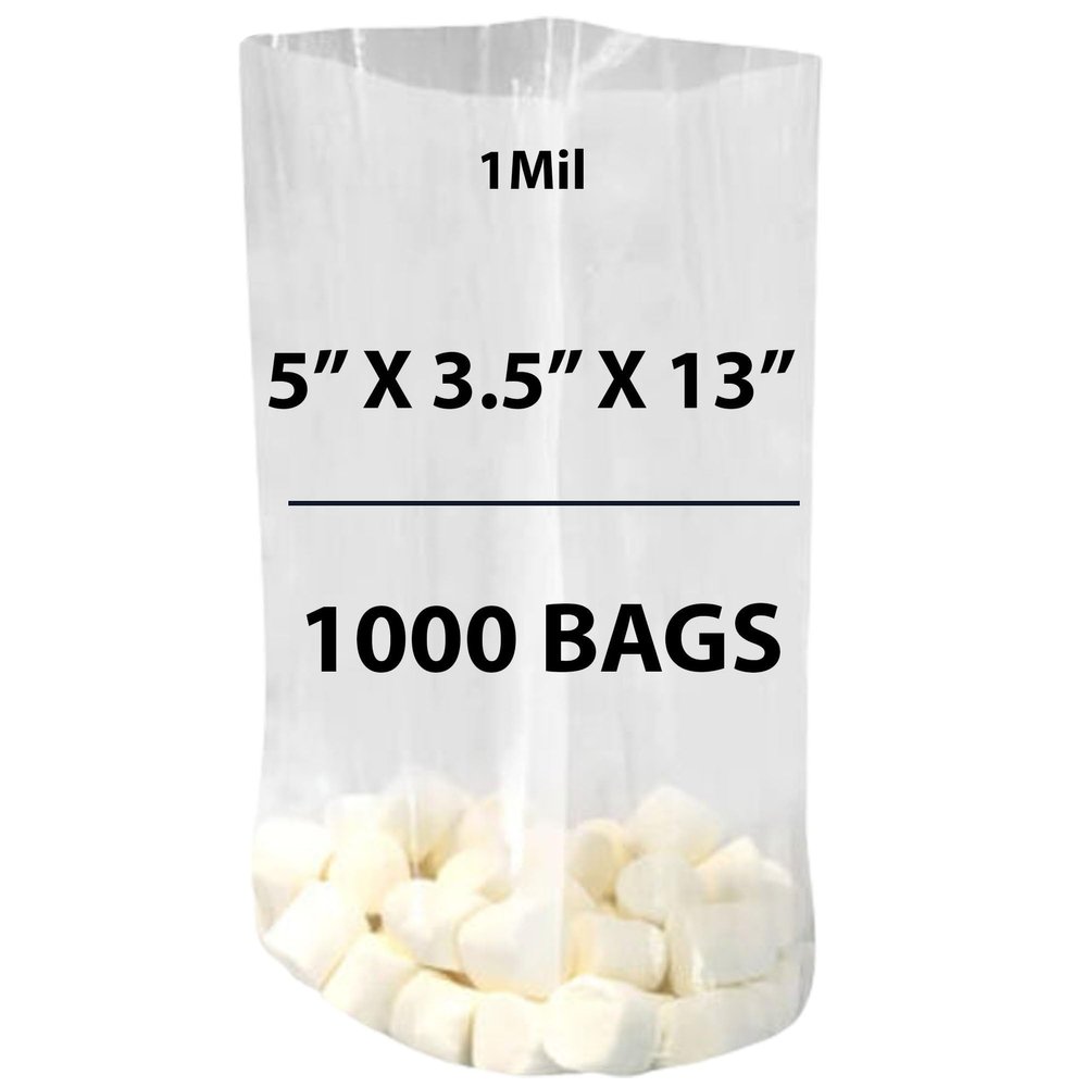 Clear Gusseted Bags 1Mil, 5" X 3.5" X 13" & 1000 Bags | LDPE Material, For Food Packaging, Storage & Display | Heat Sealable Plastic Bag, Ideal for Bakery, Deli, Snacks, and Commercial Use