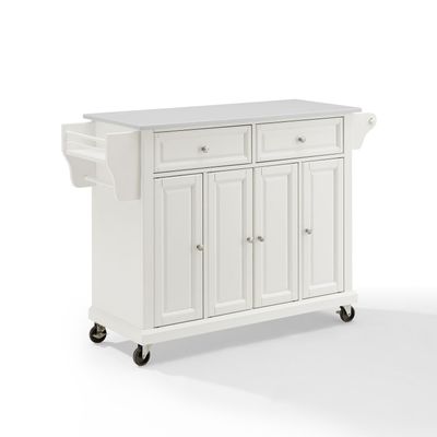 Maykoosh Kitchen Cart with Granite Top - Full Size Rolling Utility Island - Modern White Kitchen Storage
