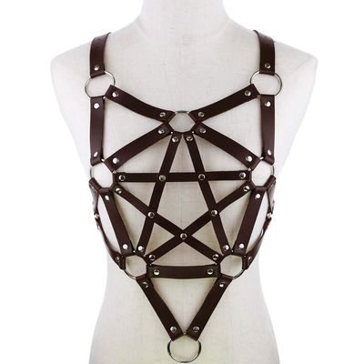 Punk Gothic Body Leather Goods Shaping Belt Chest Chain Chest Strap Suspenders Suspender Women Girls Cospaly Props (Dark Brown)