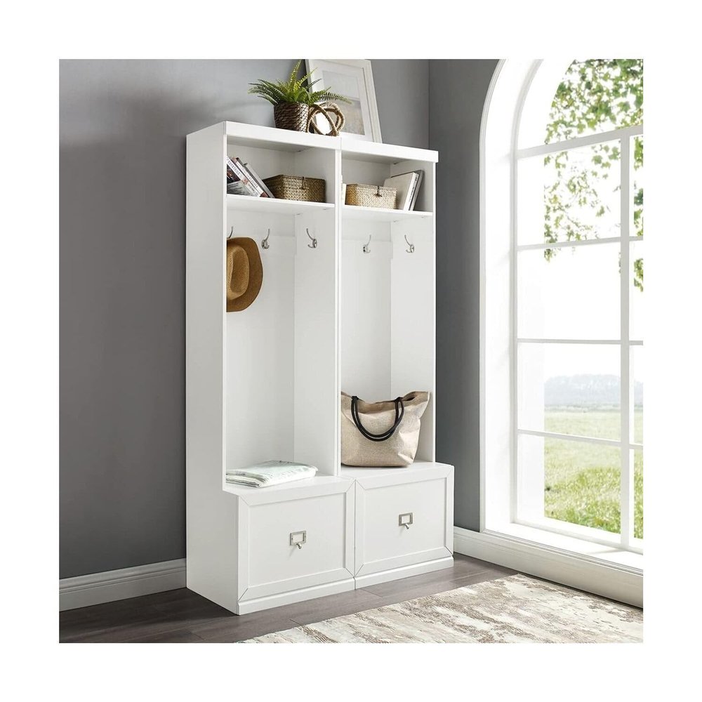 Maykoosh Entryway Hall Tree Set - 2 Piece Modular Storage Bench with Hooks & Drawers - Space Saving Organizer
