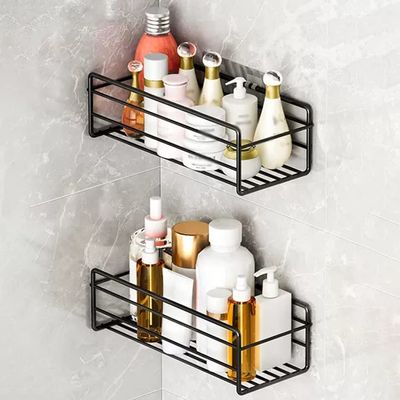 2 Pack Corner Shower Caddy Black, Bathroom Shower Organizer Stand, Shower Shelves for Tile Walls, Adhesive Shower Rack Organizer, Rustproof Shower Shelf Basket for Kitchen (Color : /Black, Size : B