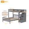 SECOLI Wood Twin Bed Frame Twin Over Full Loft Bed with Staircase,Gray view 2