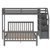SECOLI Wood Twin Bed Frame Twin Over Full Loft Bed with Staircase,Gray view 4