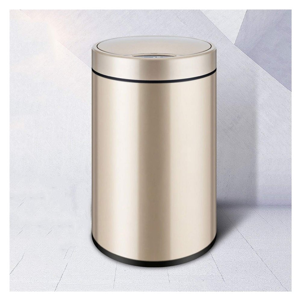 DYPASA Wastepaper Basket Induction Trash Can Touchless Trash Can Round Household Smart Trash Can Metal Trash Can with Lid for Bedroom, Living Room and Bathroom Garbage Can (Size : 12L, Color : Gold)