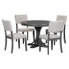 5-Piece Kitchen Table Set, Round Dining Table Set for 4, Wood Bar Table Set, Farmhouse Round Coffee Table with 4 Bar Stools for Dining Room Bedroom Office Small Space, Grey view 1
