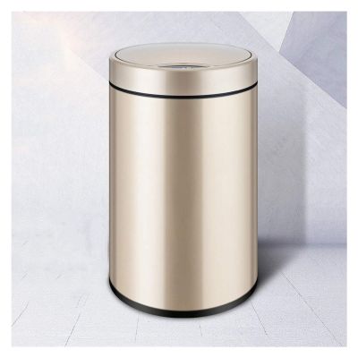 DYPASA Wastepaper Basket Induction Trash Can Touchless Trash Can Round Household Smart Trash Can Metal Trash Can with Lid for Bedroom, Living Room and Bathroom Garbage Can (Size : 6L, Color : Gold)