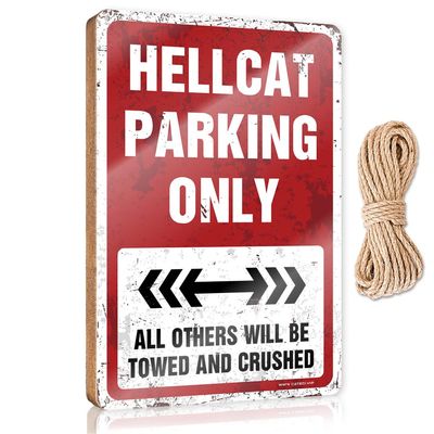 Funny Man Cave Signs Hellcat Parking Only Wooden Sign Outdoor Signs and Decor Farmhouse Hanging Sign (Size : 15X28CM)