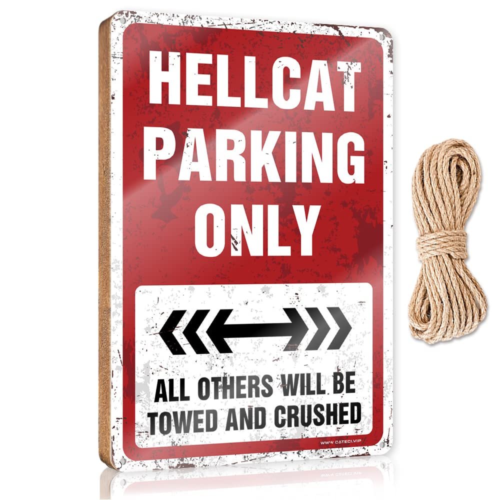 Funny Man Cave Signs Hellcat Parking Only Wooden Sign Outdoor Signs and Decor Farmhouse Hanging Sign (Size : 15X28CM)