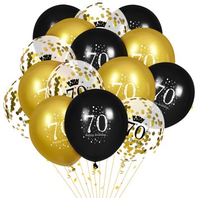 70th Birthday Balloons for Men, 15 Pcs Black Gold Happy 70th Birthday Balloons, Black Gold 70th Birthday Party Decorations Balloons for Men Women 70th Birthday Decor