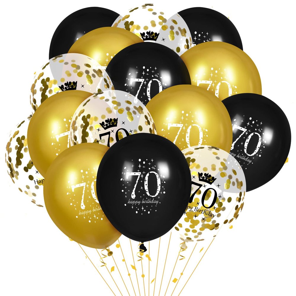 70th Birthday Balloons for Men, 15 Pcs Black Gold Happy 70th Birthday Balloons, Black Gold 70th Birthday Party Decorations Balloons for Men Women 70th Birthday Decor