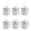 HPC Decor 6PCS Mini Lanterns Decorative for Wedding Centerpieces- Bulk Metal Candle Lanterns w/ LED Tealight & String- Modern Farmhouse Decor for Home, Party, Table, Fireplace, Shelf Decor (White) view 1