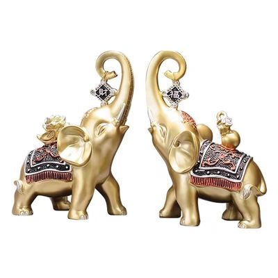 10" Elephant Statue -Gold-Loving Elephant Couple Figurine -A Pair- Trunk Up Lucky Elephant Statue Figurine Home Office Decor- Gifts for Women