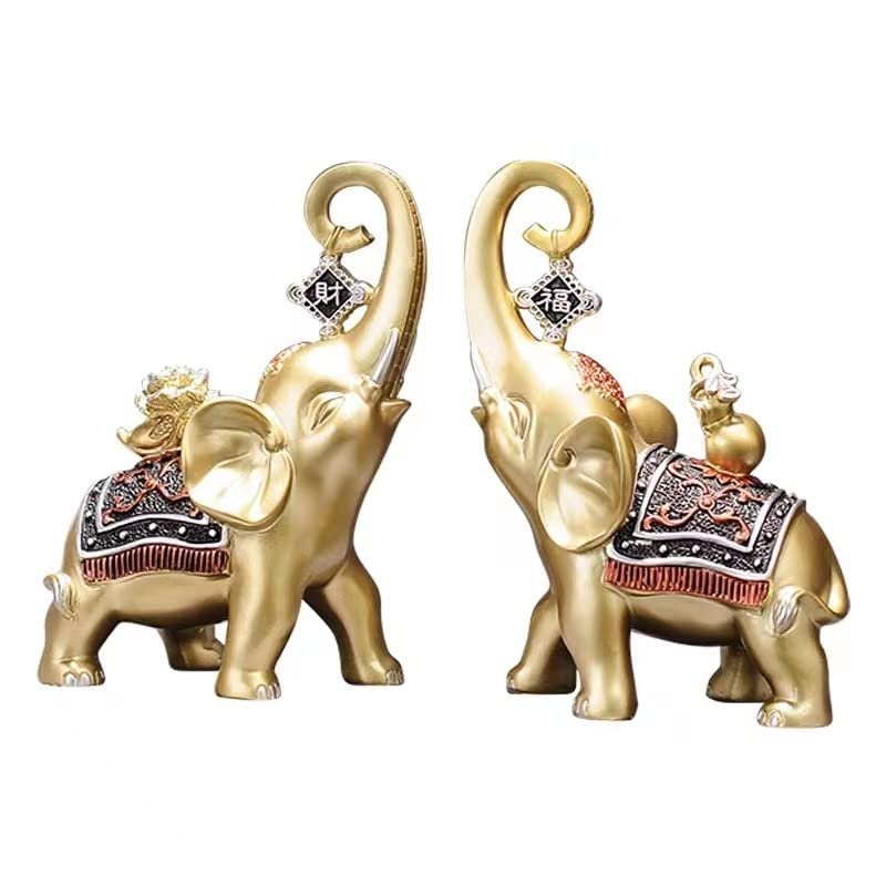 10" Elephant Statue -Gold-Loving Elephant Couple Figurine -A Pair- Trunk Up Lucky Elephant Statue Figurine Home Office Decor- Gifts for Women