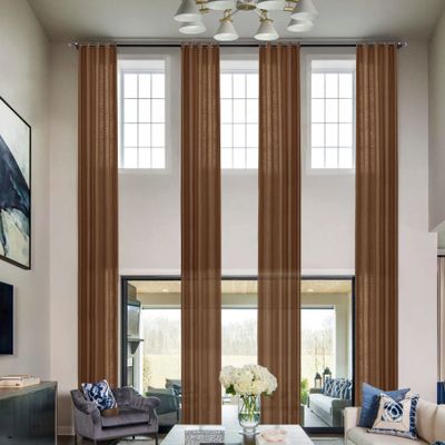 Frelement Grommet Curtains Breathable Linen Drapes Decorative Extra Long Curtains for High Ceilings Loft 17ft Length Thermal Insulated Drapes, 100" W x 204" L, 1 Panel, Orange Copper