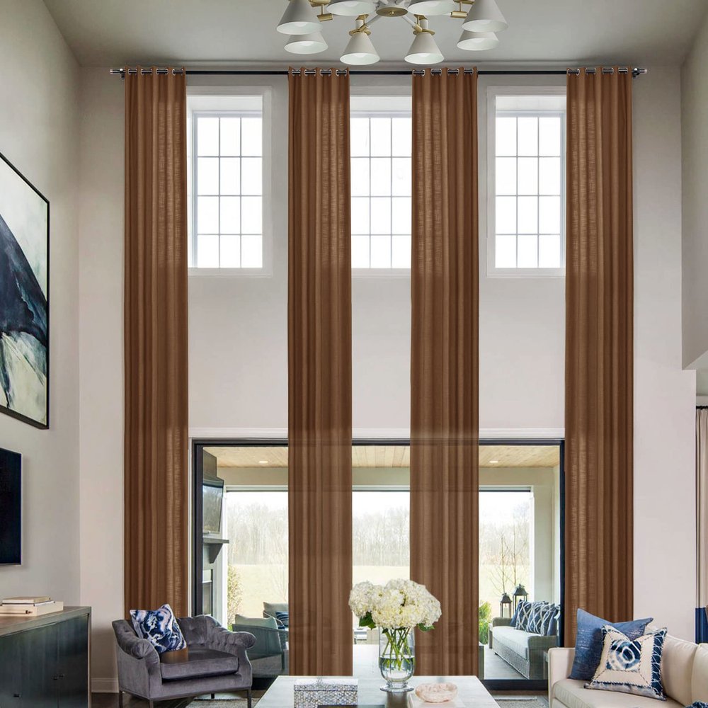 Frelement Grommet Curtains Breathable Linen Drapes Decorative Extra Long Curtains for High Ceilings Loft 17ft Length Thermal Insulated Drapes, 100" W x 204" L, 1 Panel, Orange Copper