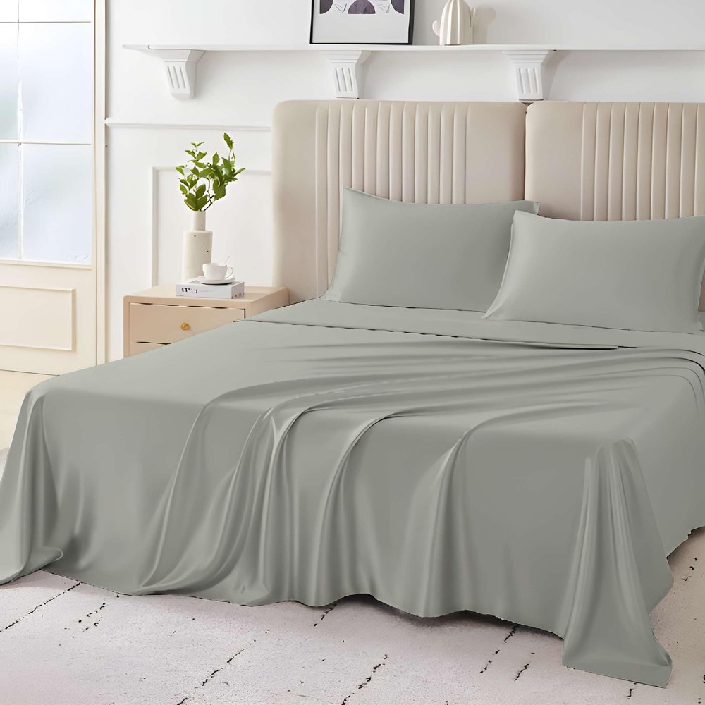 SlumberWell Giza Sheets Queen - Giza Egyptian Cotton Sheets - Sheet for Queen Size Fit Upto 18 Inches Deep Mattress - 4 PCs Giza Cotton Sheet Set - Queen Size Giza Cotton Sheet, Light Grey Solid
