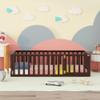 P PURLOVE Wood Floor Bed Twin, Floor Bed Frame with Fence Shaped Guardrail and Closable Door for Boys and Girls, Easy to Assemble, Walnut view 2