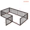 P PURLOVE Wood Floor Bed Twin, Floor Bed Frame with Fence Shaped Guardrail and Closable Door for Boys and Girls, Easy to Assemble, Walnut view 3