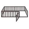 P PURLOVE Wood Floor Bed Twin, Floor Bed Frame with Fence Shaped Guardrail and Closable Door for Boys and Girls, Easy to Assemble, Walnut view 4
