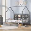 Unique Kids Wooden House Bed with 2 Drawers,Full Size Platform Bed with Storage Shelf,Suitable for Kids Teen Boys Girls Bedroom Use (Gray@b) view 1