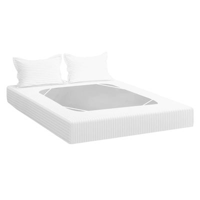 International Sheets 3 Piece Box Spring Cover - 100% Egyptian Cotton, 1000 TC, Wrap Around 4 Sides Bed Skirt for Hotel & Home, Fits Box Springs up to 8 Inch - Queen, Stripe White