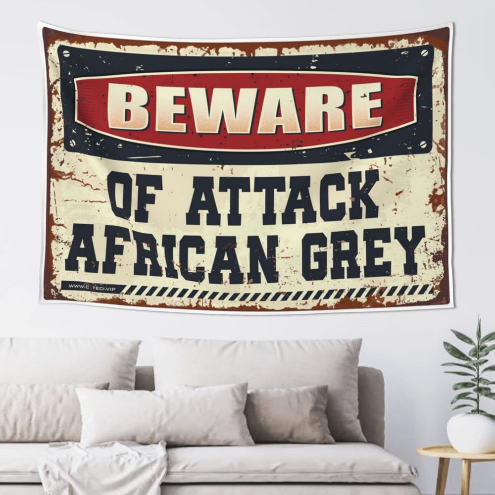 Dsoluuing Funny House Decor Beware of Attack African Grey Tapestry Tapistreys for Room Small Wall Tapestry (Size : 75X100CM)