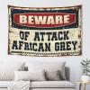Dsoluuing Funny House Decor Beware of Attack African Grey Tapestry Tapistreys for Room Small Wall Tapestry (Size : 75X100CM) view 1