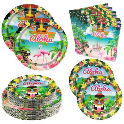 180PCS Hawaiian Aloha Party Supplies Serve 60, Luau Tropical Paper Plates and Napkins Kit for Summer Pool Beach Birthday Party Decorations, Includes Dinner Plates, Dessert Plates, Napkins