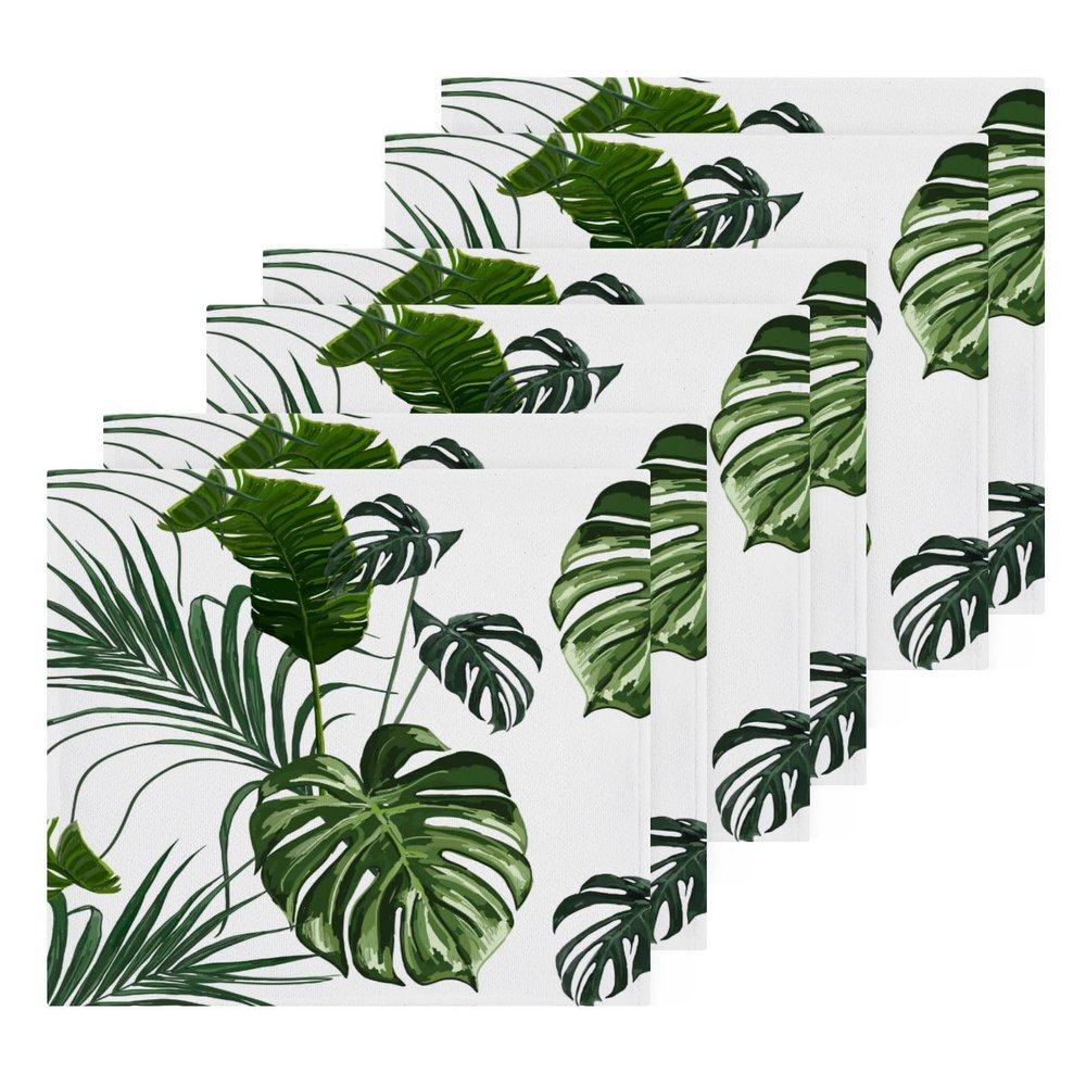 ALAZA Palm Leaves Jungle Monstera Tropical Towels Cotton Washcloths Set,Extra Absorbent Fast Drying Face-Cloth Washcloths,Soft Fingertip Towel for Hotel,Spa,Kitchen,12'' x 12'' (6 Pack)