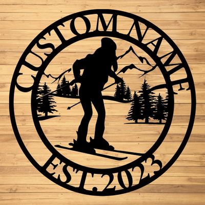 Custom Skiing Metal Wall Signs - Personalized Skiing Metal Wall Art - Skiing Metal Wall Decor - Skier Name Sign - Ski Lover Gift - Skiing Family Name Sign