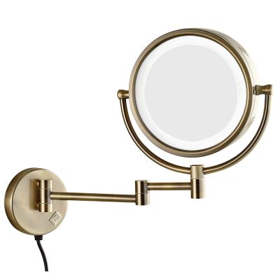 8" LED Wall Mounted Makeup Mirror, 360 Swivel Extendable Cosmetic Vanity Mirror for Bathroom, Double Sided 1X/3X/5x/7x/10x Magnifying Vanity Mirror, Chrome Finish ( Color : Green Bronze , Size : 10X