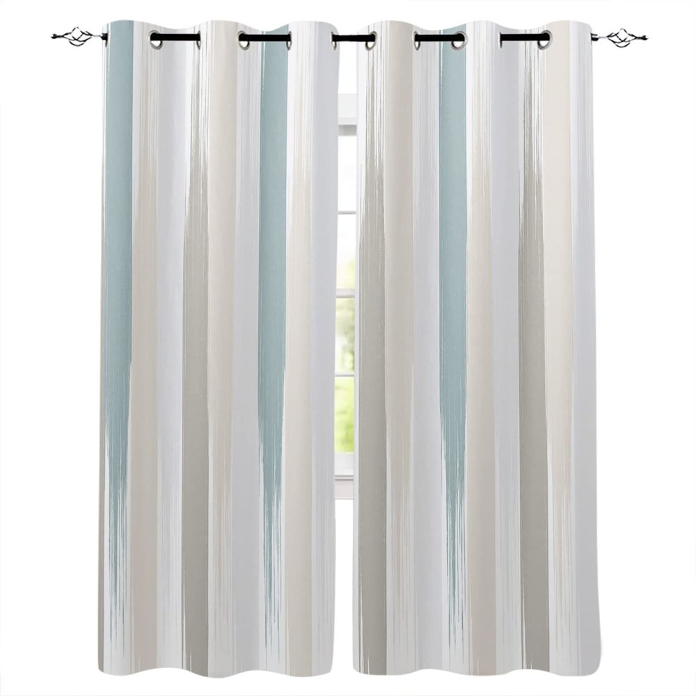 Abstract Blackout Curtains 72 Inches Long for Bedroom Living Room,Thermal Insulated Room Darkening Black Out Window Curtain Panels Grommet Drapes,Beige Teal Geometric Minimalistic Brush Stripes 104x72