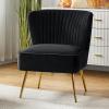 HULALA Home Velvet Accent Chair, Modern Upholstered Cute Side Chair with Gold Metal Legs, Armless Wingback Slipper Chair Comfy Living Room Chair for Bedroom Guest Room Vanity, Black view 1