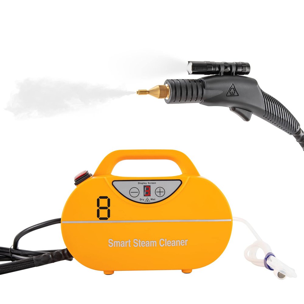 1800W Handheld Steam Cleaner, 0.3-0.6Mpa High Pressure On-Demand Steam Cleaner for Home Use Wet and Dry Adjustable Multi-Purpose Car Steam Detailing Cleaners (Yellow)