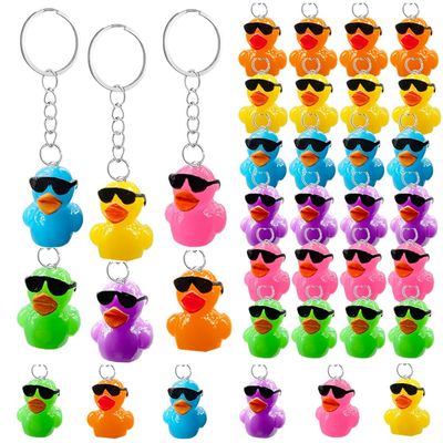 AWEELON 24 Pcs Plastic Duck Keychains Duck Party Favors Cute 3D Duck Resin Duck Chains with Sunglasses Charms Pendant Accessories for Birthday Party Supplies Baby Shower(mix color