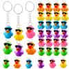 AWEELON 24 Pcs Plastic Duck Keychains Duck Party Favors Cute 3D Duck Resin Duck Chains with Sunglasses Charms Pendant Accessories for Birthday Party Supplies Baby Shower(mix color view 1