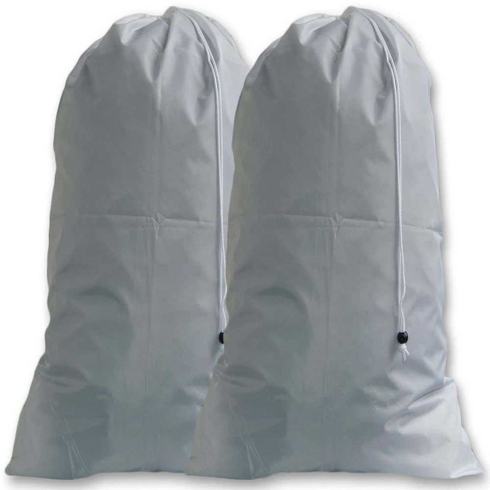 eco2go (2 Pack) Storage Laundry Bags, Silver, Drawstrings Locking Closures