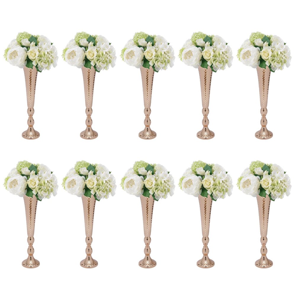 10 Pcs Tabletop Gold Metal Wedding Flower Trumpet Vase, 20.5 inch Table Decorative Centerpiece Artificial Flower Arrangements, Candelabra Candle Holder Stand Set, for Anniversary Ceremony Party