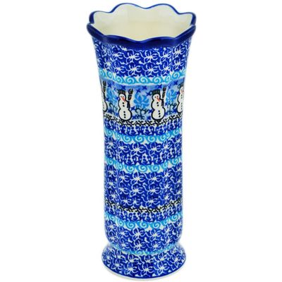 Polmedia Polish Pottery Vase UNIKAT - Snowmen Circle Pattern Handmade in Boleslawiec Poland by Ceramika Artystyczna + Certificate of Authenticity