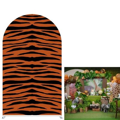 Aerdce Tiger Prints Pattern Arched Stretchy Fabric Covers,3X5ft Double-Sided Stretchy Arched Stand Covers Chiara Backdrops for Wild Birthday Junlge Safari Parties Banner GX-315